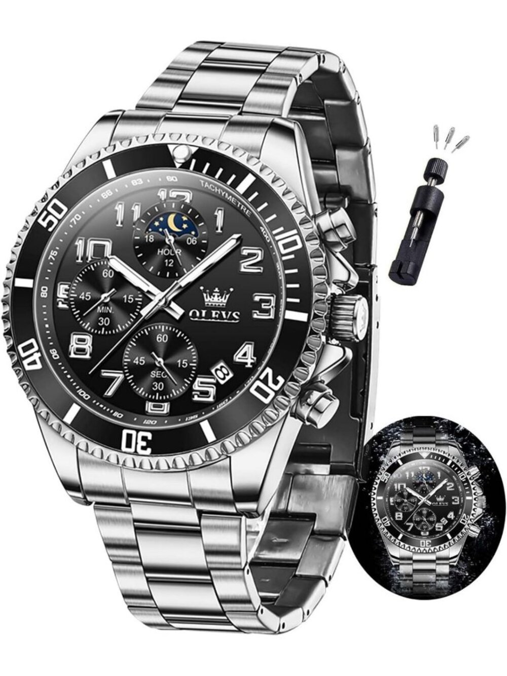 Luxury Men's Chronograph Watch - Stainless Steel, Waterproof, Luminous, Large